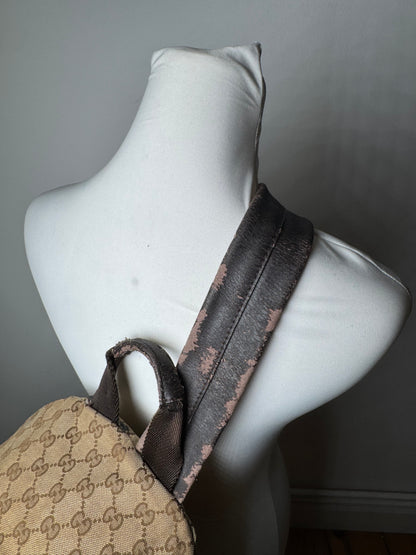 Vintage Gucci Monogram Backpack / Crossbody Bag Beige Brown
