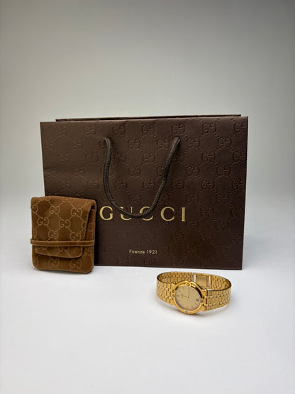 Vintage Gucci Gold-Tone Stainless Steel Bracelet Watch Beige Dial