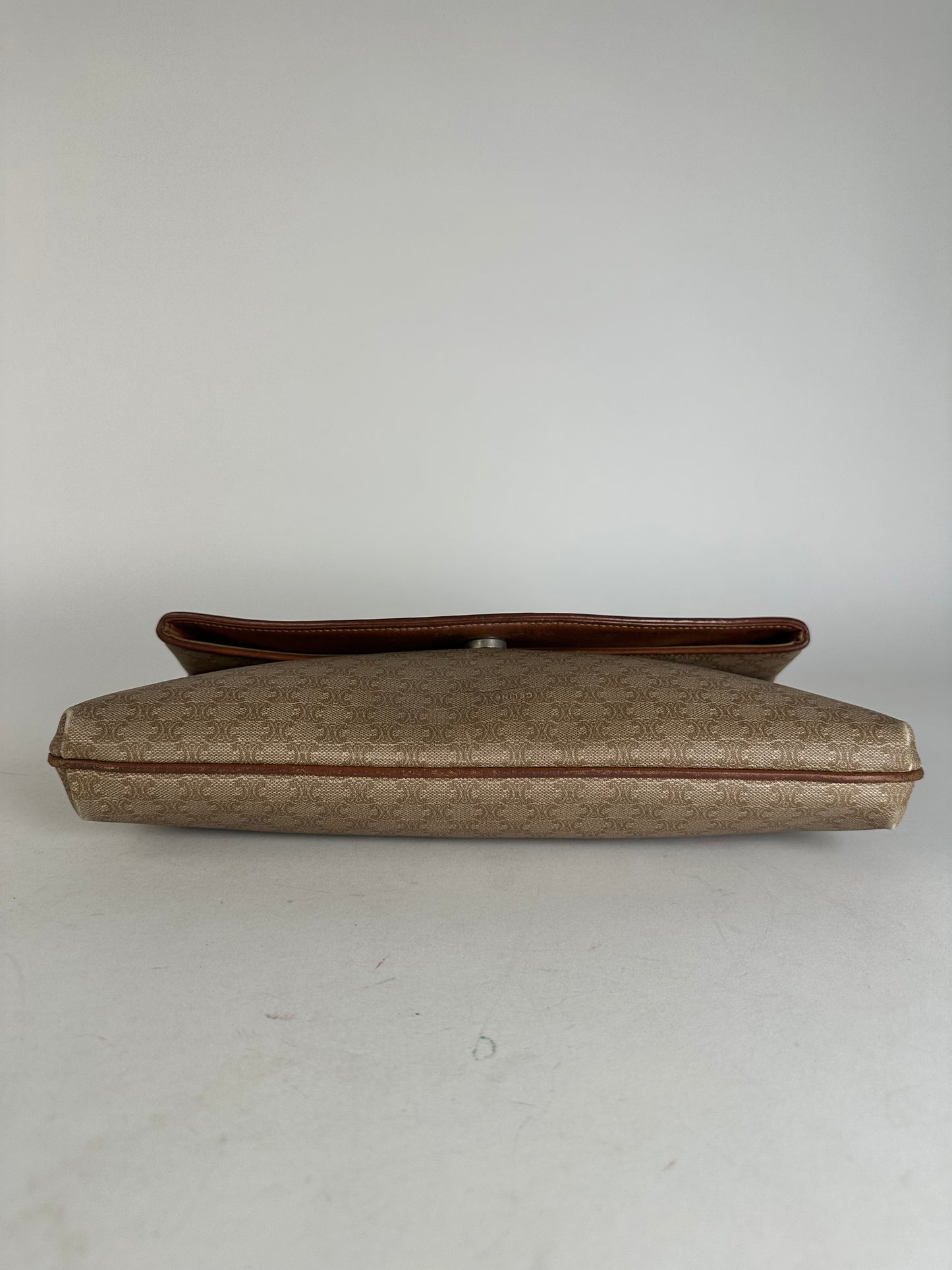 Vintage Celine Paris Leather Monogram Clutch Beige Brown