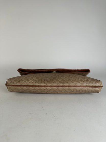 Vintage Celine Paris Leather Monogram Clutch Beige Brown