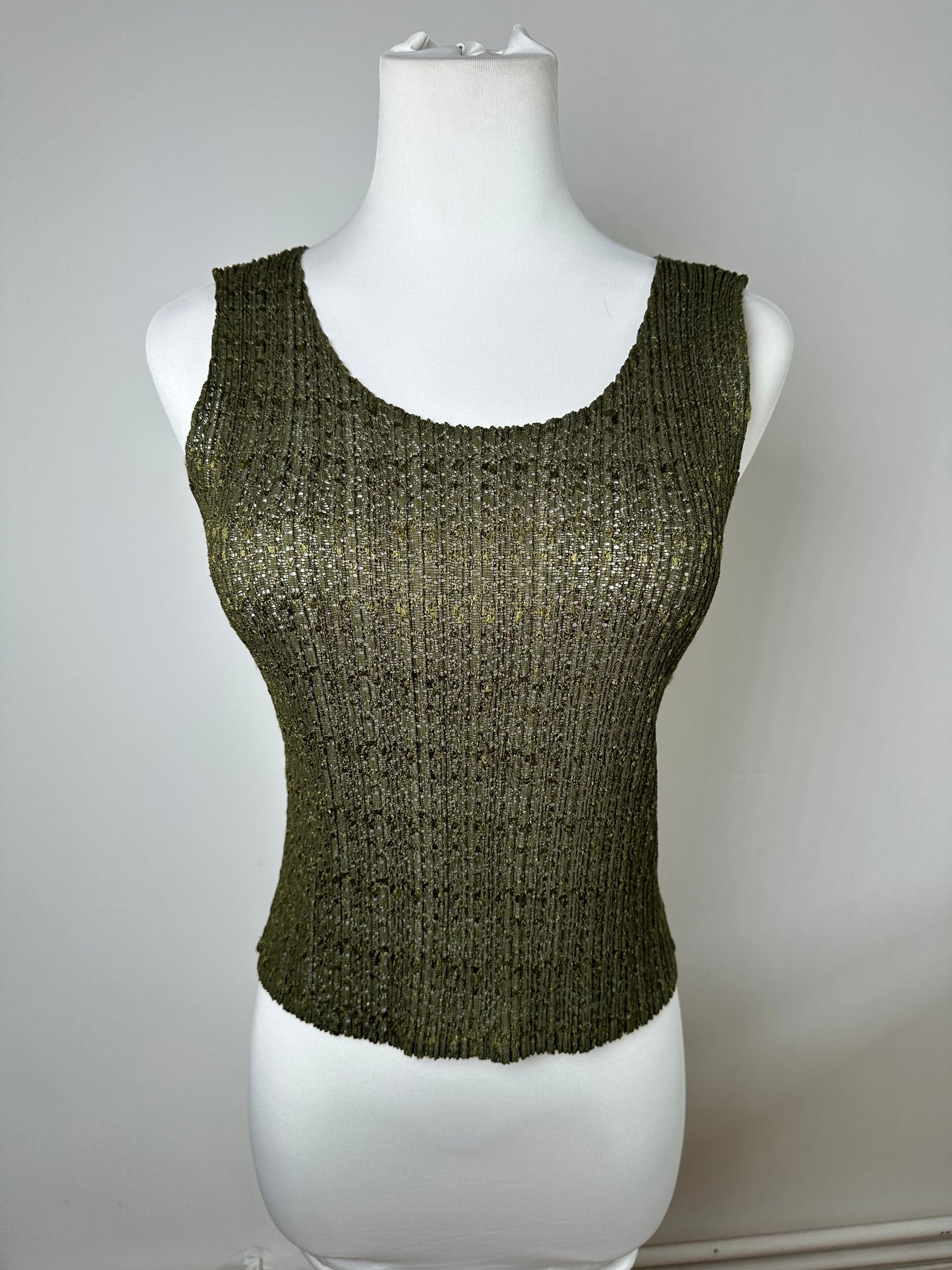 Vintage Pleats Metallic Accent Top Y2K Olive Gold