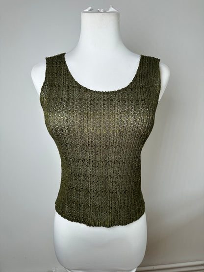 Vintage Pleats Metallic Accent Top Y2K Olive Gold