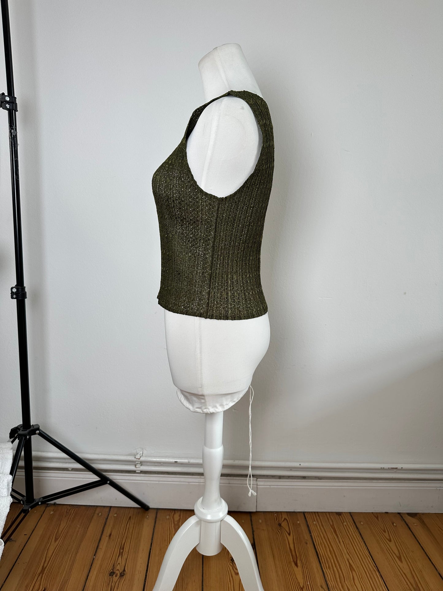 Vintage Pleats Metallic Accent Top Y2K Olive Gold