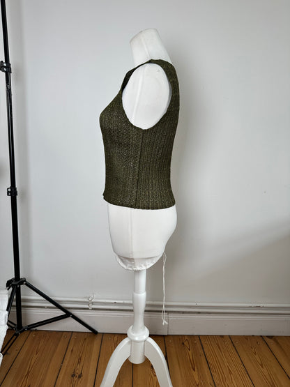 Vintage Pleats Metallic Accent Top Y2K Olive Gold