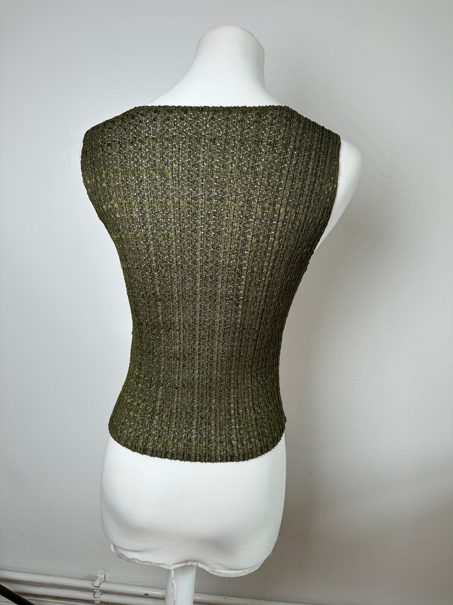 Vintage Pleats Metallic Accent Top Y2K Olive Gold