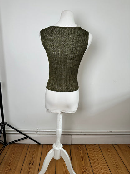 Vintage Pleats Metallic Accent Top Y2K Olive Gold