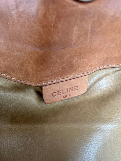 Vintage Celine Paris Leather Monogram Clutch Beige Brown