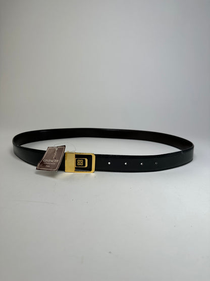 Vintage Givenchy 4G Logo Leather Belt Y2K Black Gold