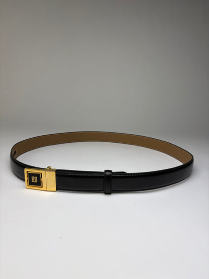 Vintage Givenchy Logo Leather Belt Black Gold