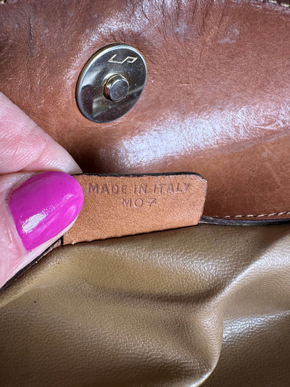 Vintage Celine Paris Leather Monogram Clutch Beige Brown