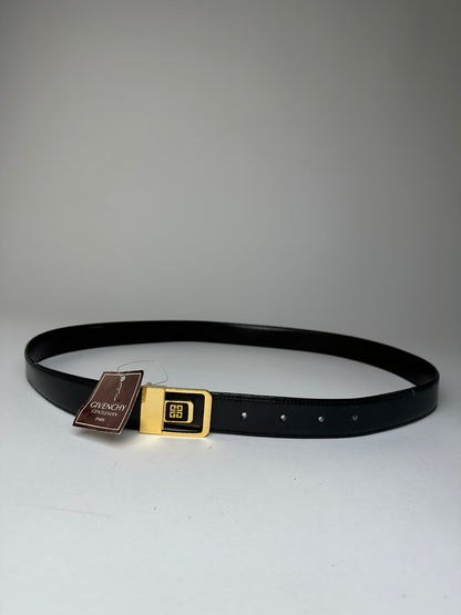 Vintage Givenchy 4G Logo Leather Belt Y2K Black Gold