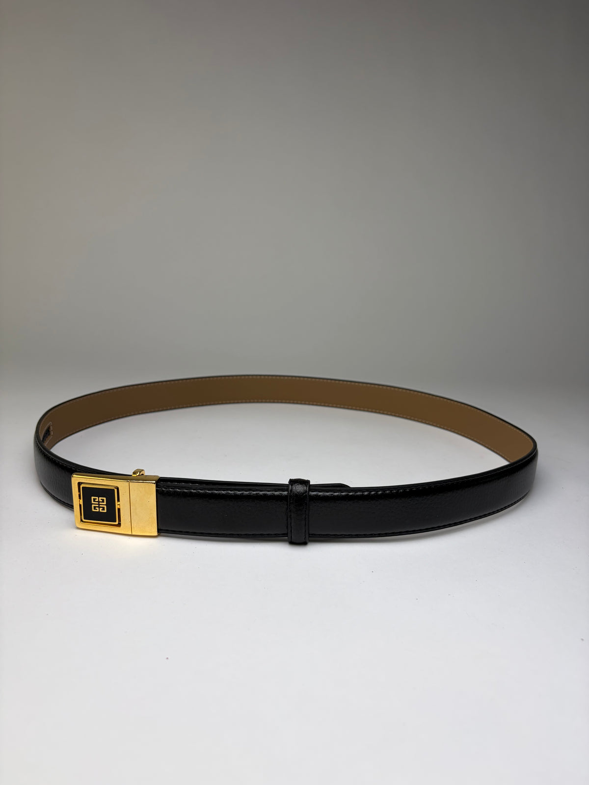 Vintage Givenchy Logo Leather Belt Black Gold