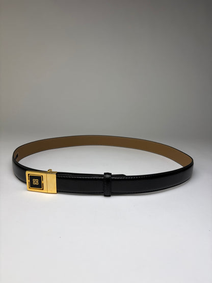 Vintage Givenchy Logo Leather Belt Black Gold