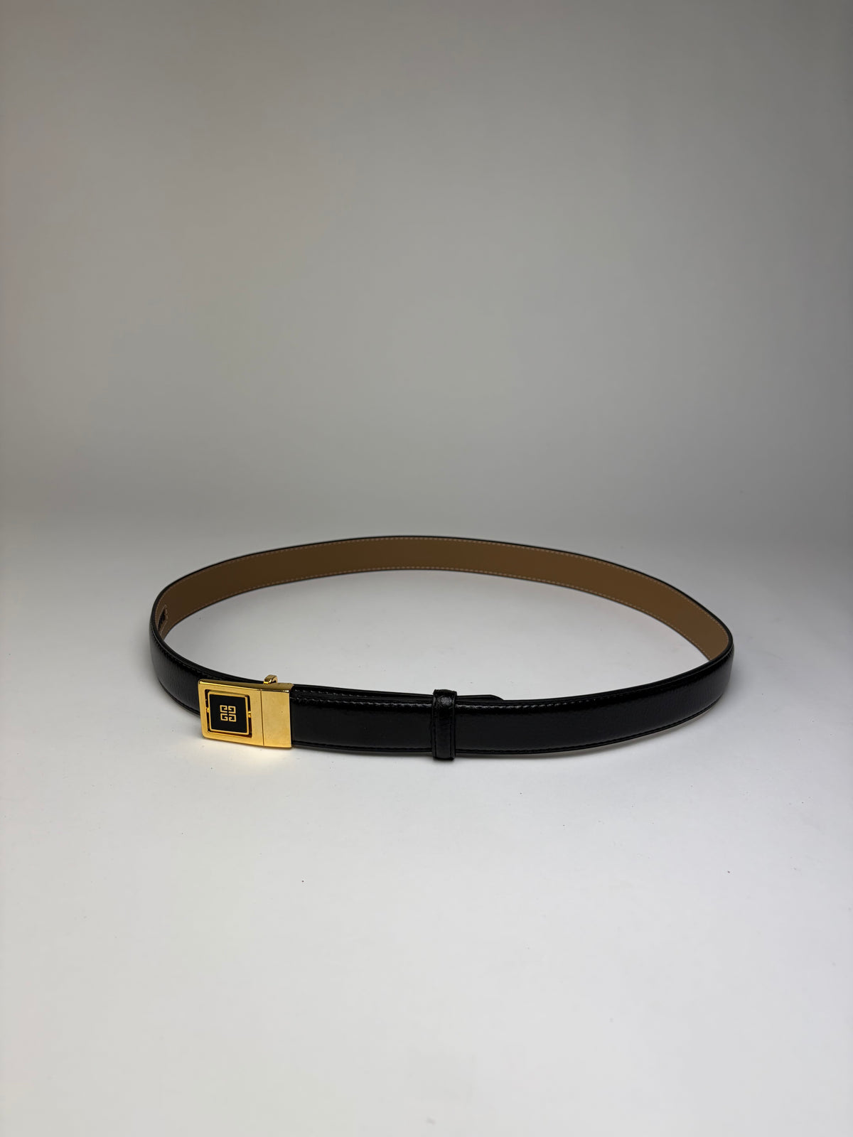 Vintage Givenchy Logo Leather Belt Black Gold