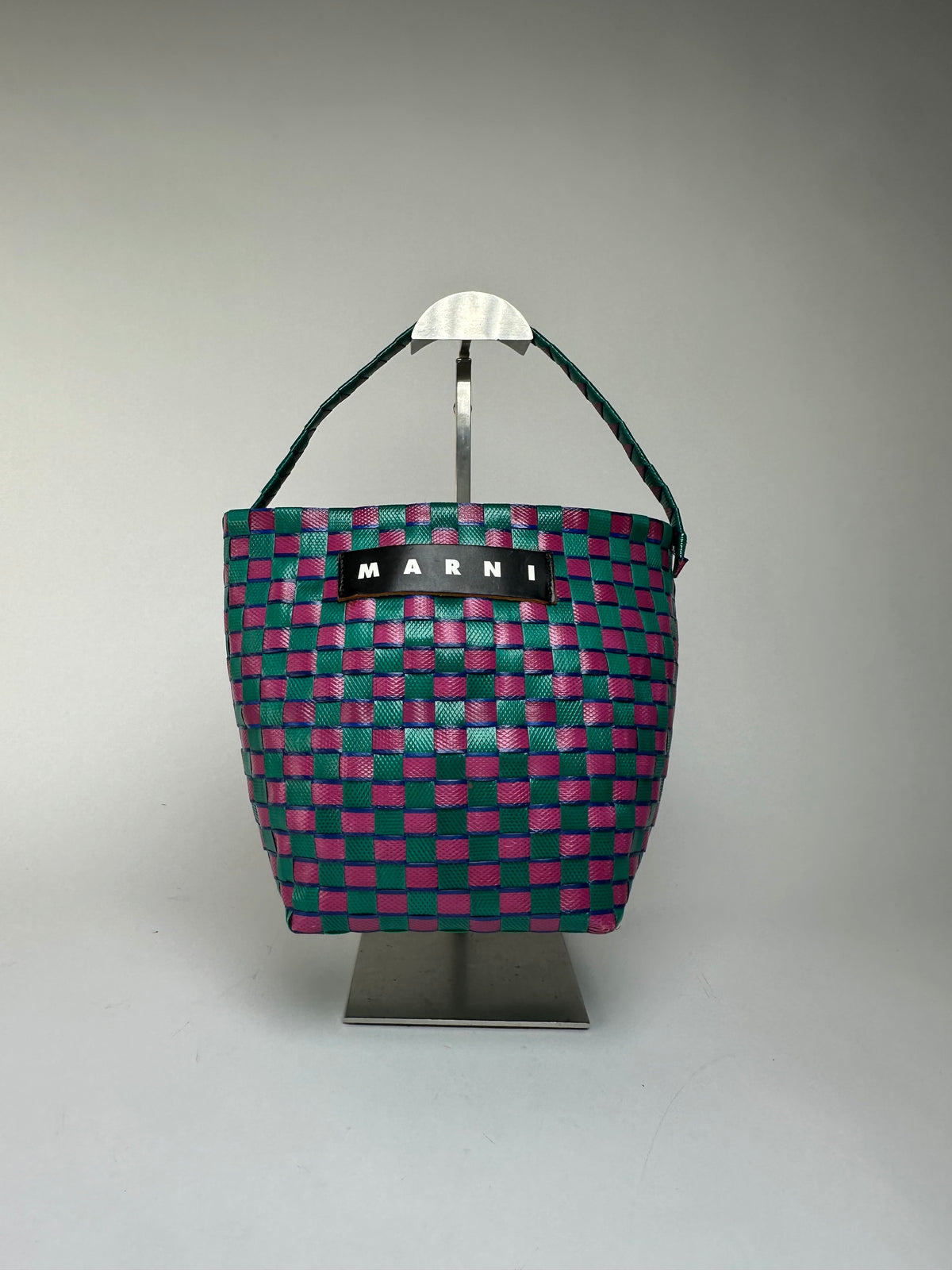 Vintage Marni Woven Structured Top-Handle Bag Green Pink Blue
