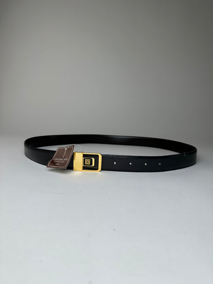 Vintage Givenchy 4G Logo Leather Belt Y2K Black Gold