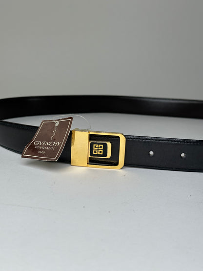 Vintage Givenchy 4G Logo Leather Belt Y2K Black Gold