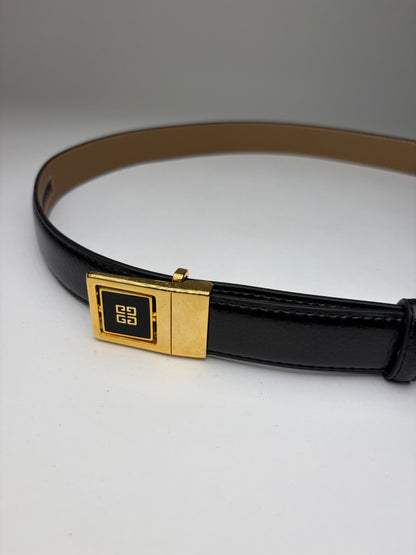 Vintage Givenchy Logo Leather Belt Black Gold