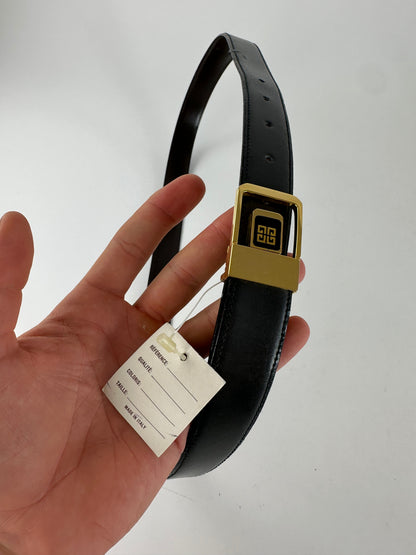 Vintage Givenchy 4G Logo Leather Belt Y2K Black Gold