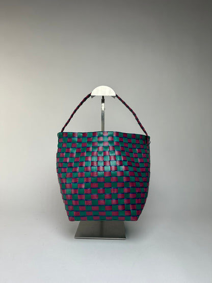 Vintage Marni Woven Structured Top-Handle Bag Green Pink Blue