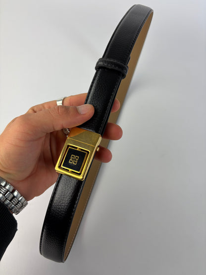 Vintage Givenchy Logo Leather Belt Black Gold