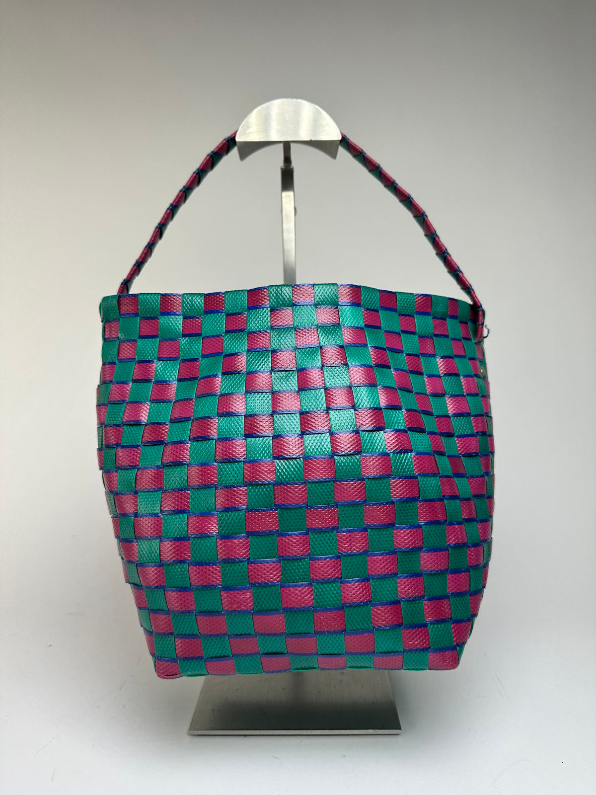 Vintage Marni Woven Structured Top-Handle Bag Green Pink Blue