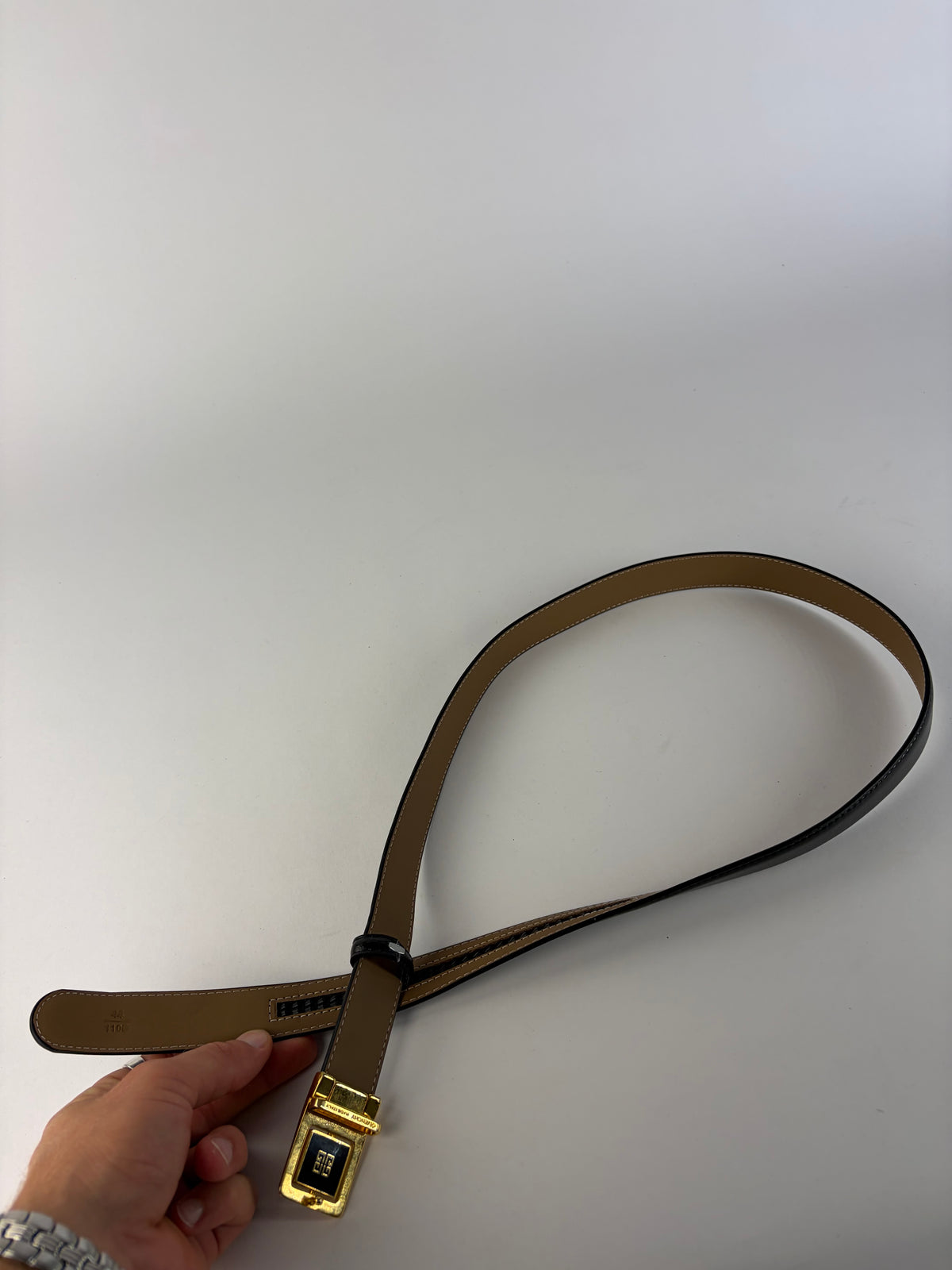 Vintage Givenchy Logo Leather Belt Black Gold