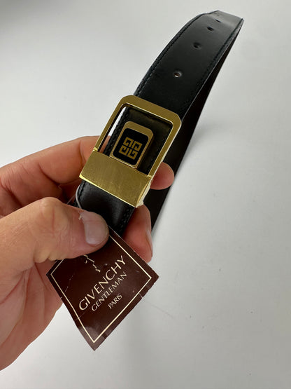 Vintage Givenchy 4G Logo Leather Belt Y2K Black Gold