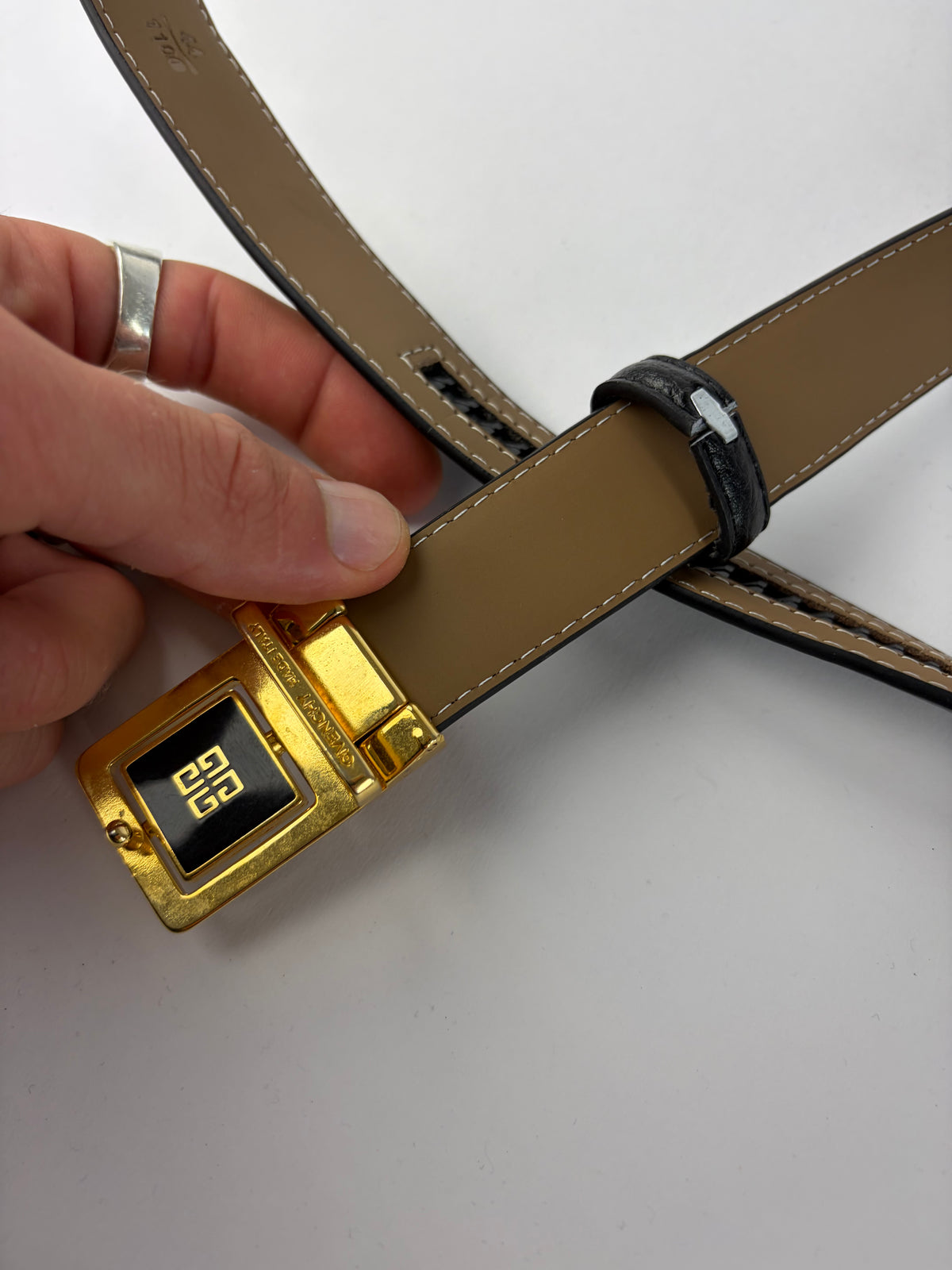 Vintage Givenchy Logo Leather Belt Black Gold