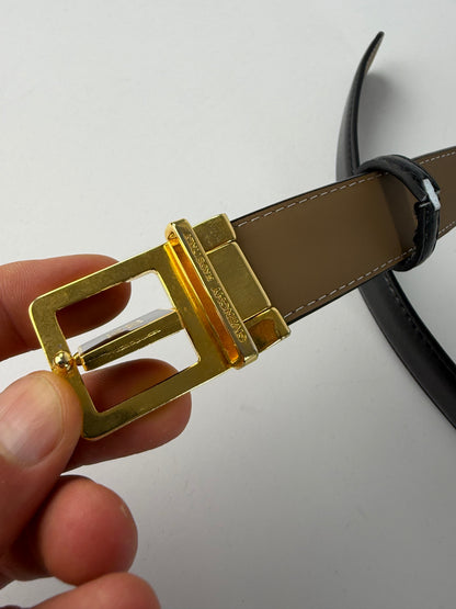Vintage Givenchy Logo Leather Belt Black Gold