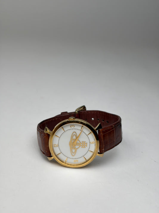 Vintage Vivienne Westwood Crocodile-Effect Leather Watch Late 1990s Brown Gold