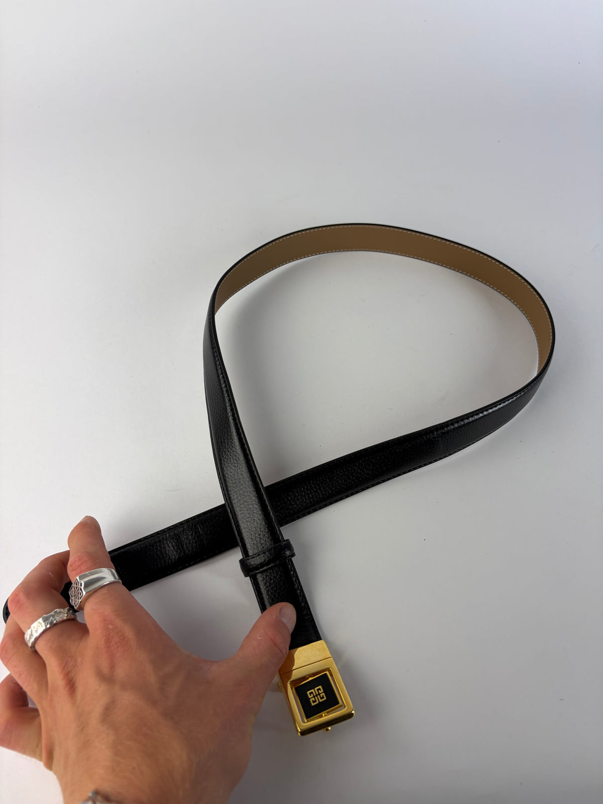 Vintage Givenchy Logo Leather Belt Black Gold