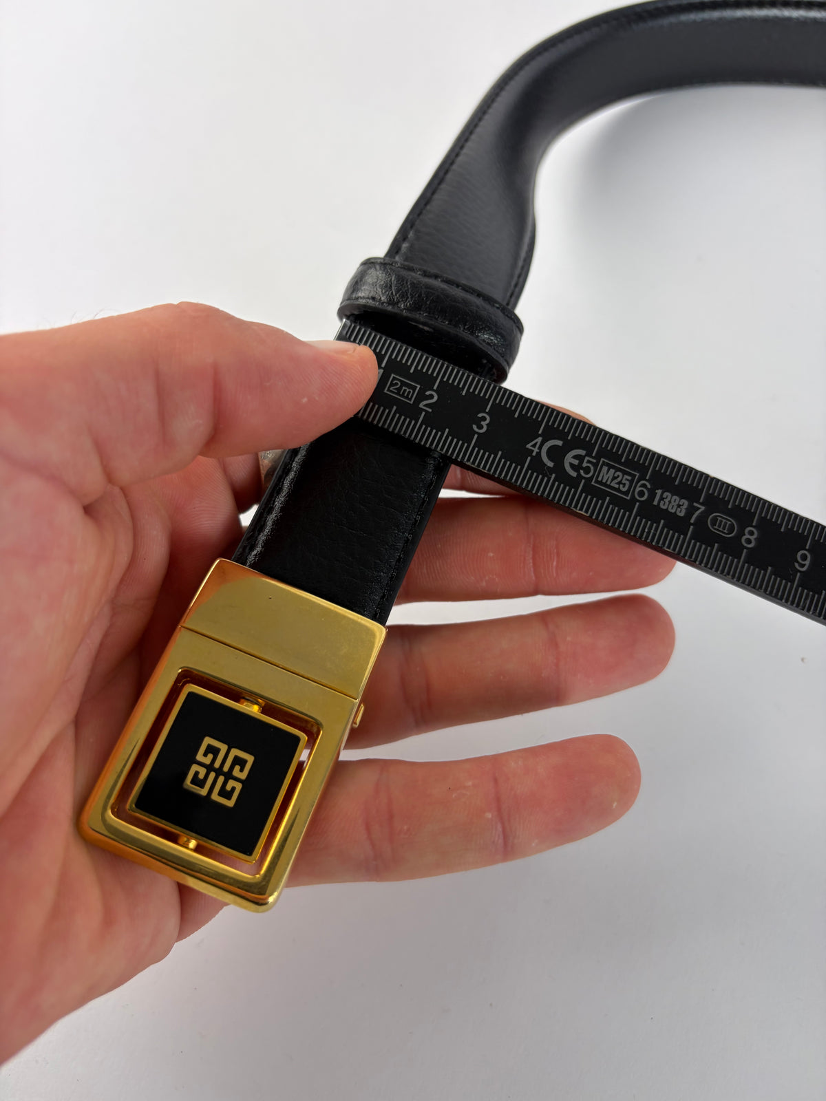 Vintage Givenchy Logo Leather Belt Black Gold