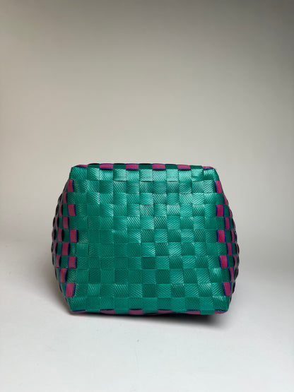 Vintage Marni Woven Structured Top-Handle Bag Green Pink Blue