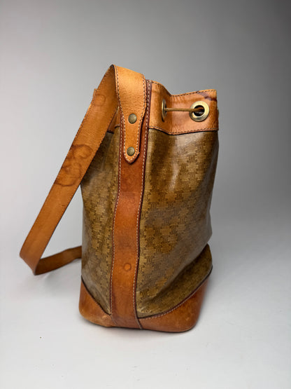 Vintage Celine Monogram SAC Seau Patent Leather Bucket Bag Brown