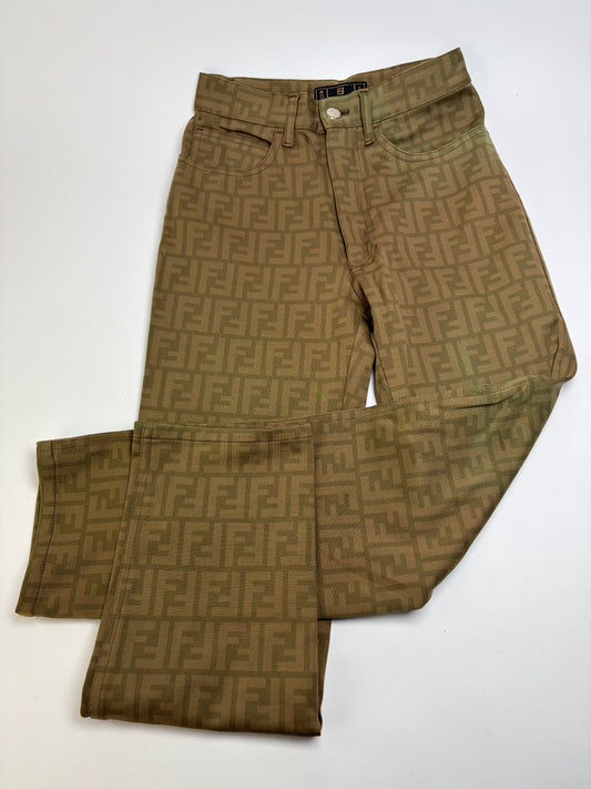 Vintage Fendi FF Monogram Structured Trousers Olive Brown S