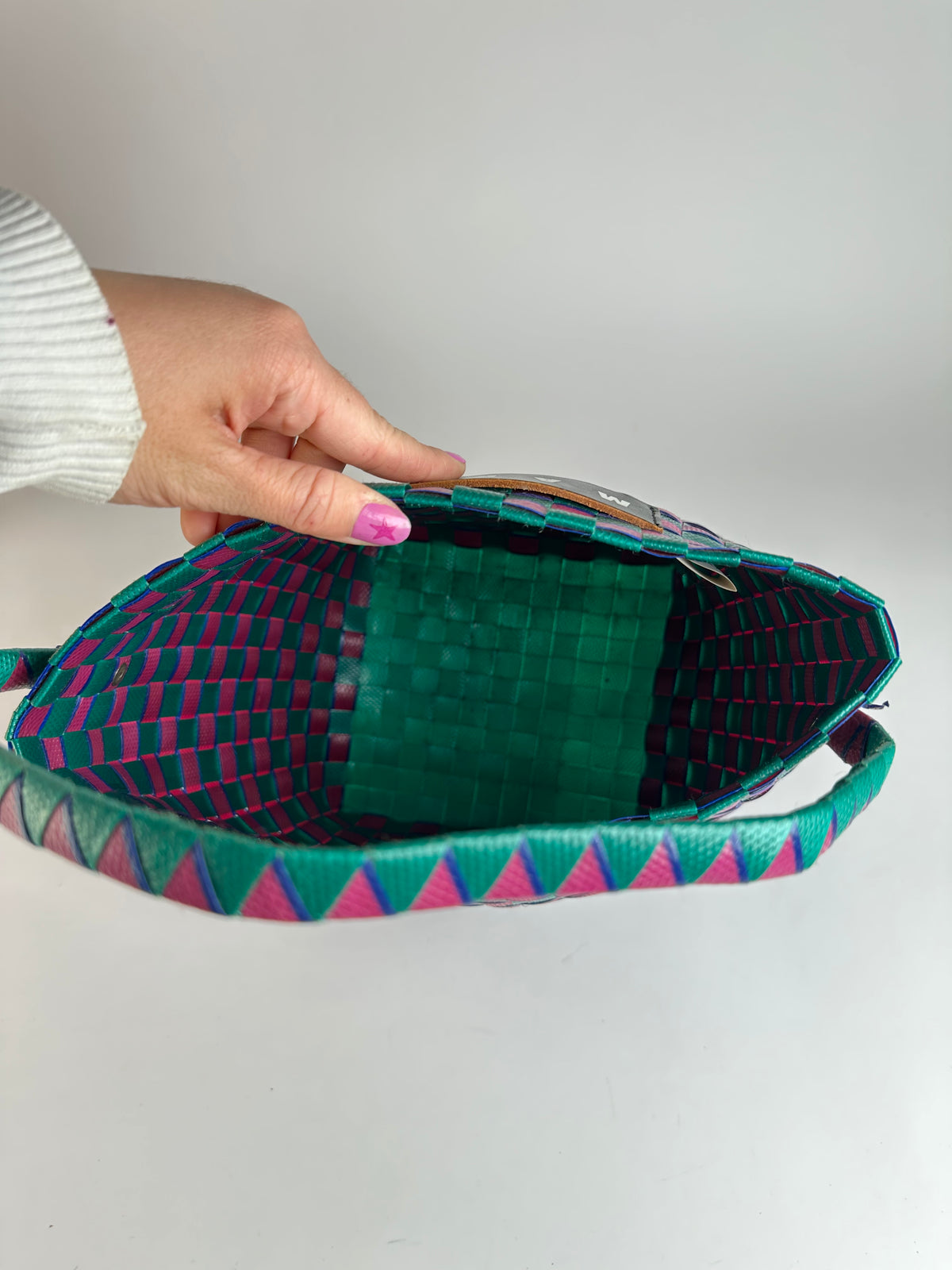 Vintage Marni Woven Structured Top-Handle Bag Green Pink Blue