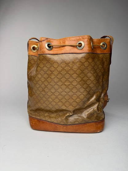 Vintage Celine Monogram SAC Seau Patent Leather Bucket Bag Brown
