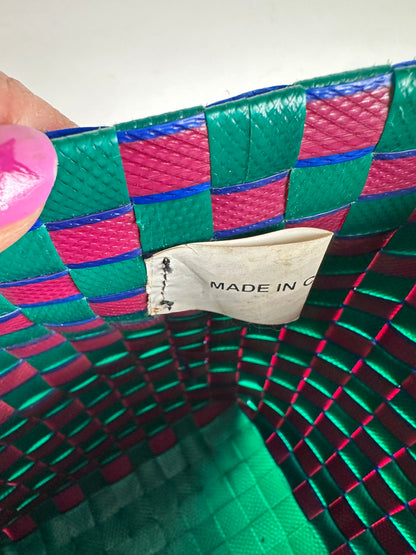 Vintage Marni Woven Structured Top-Handle Bag Green Pink Blue