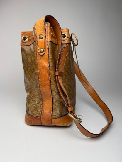 Vintage Celine Monogram SAC Seau Patent Leather Bucket Bag Brown