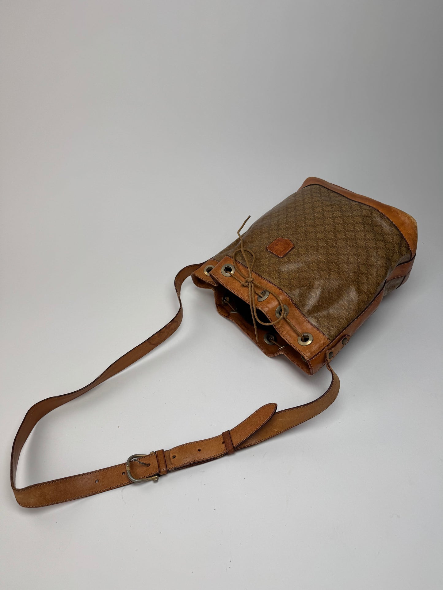 Vintage Celine Monogram SAC Seau Patent Leather Bucket Bag Brown