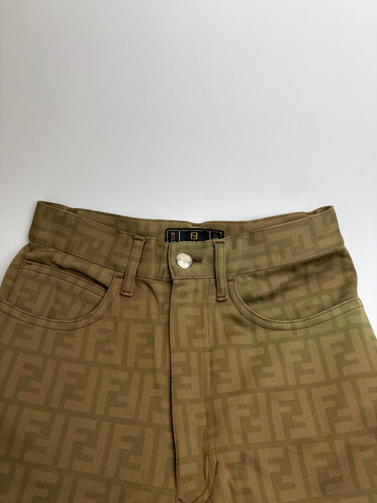 Vintage Fendi FF Monogram Structured Trousers Olive Brown S