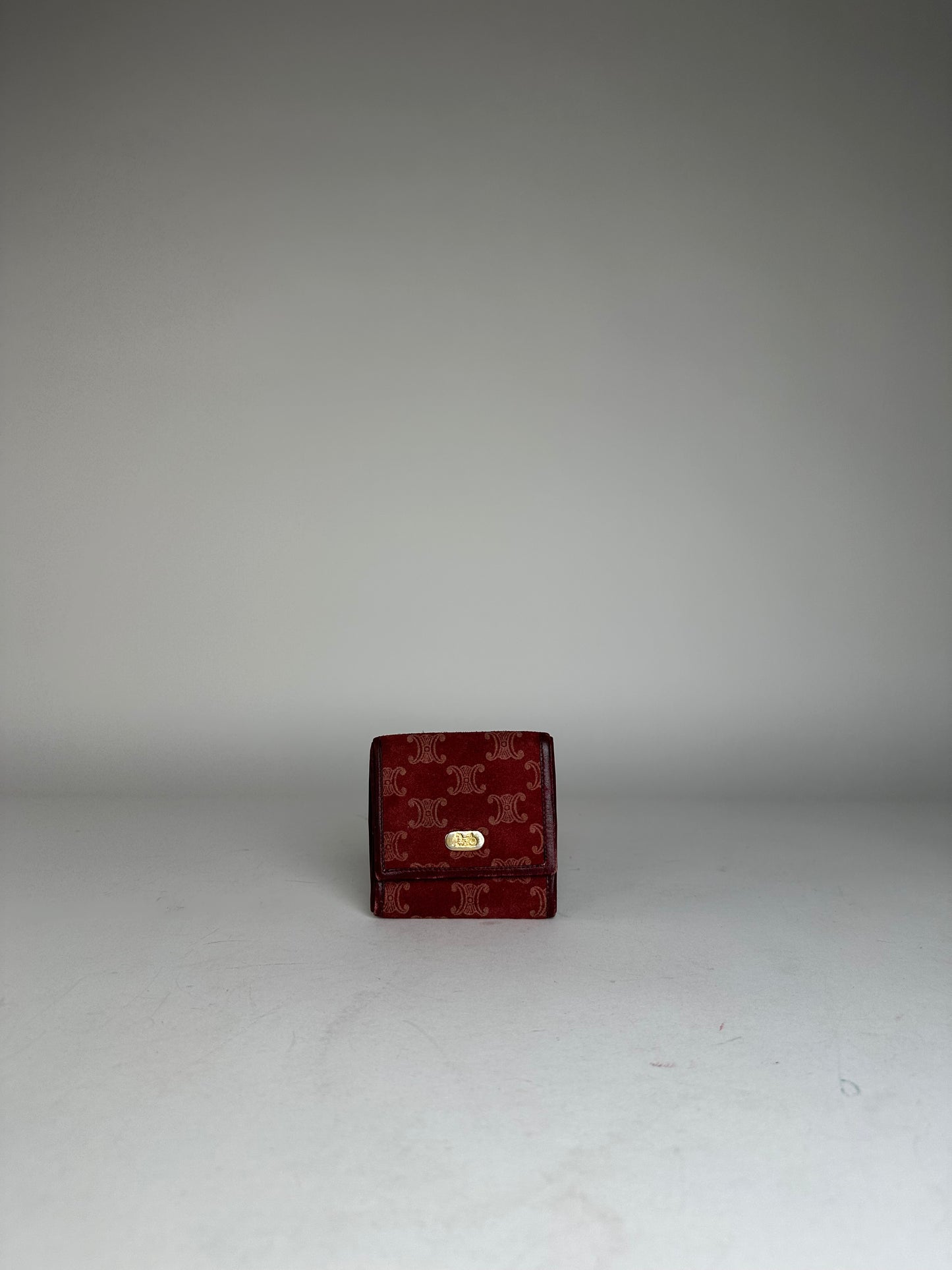 Vintage Celine Paris Triomphe Monogram Suede Leather Purse Purple Burgundy