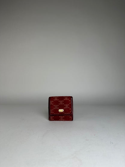 Vintage Celine Paris Triomphe Monogram Suede Leather Purse Purple Burgundy
