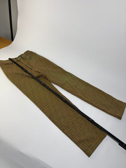 Vintage Fendi FF Monogram Structured Trousers Olive Brown S
