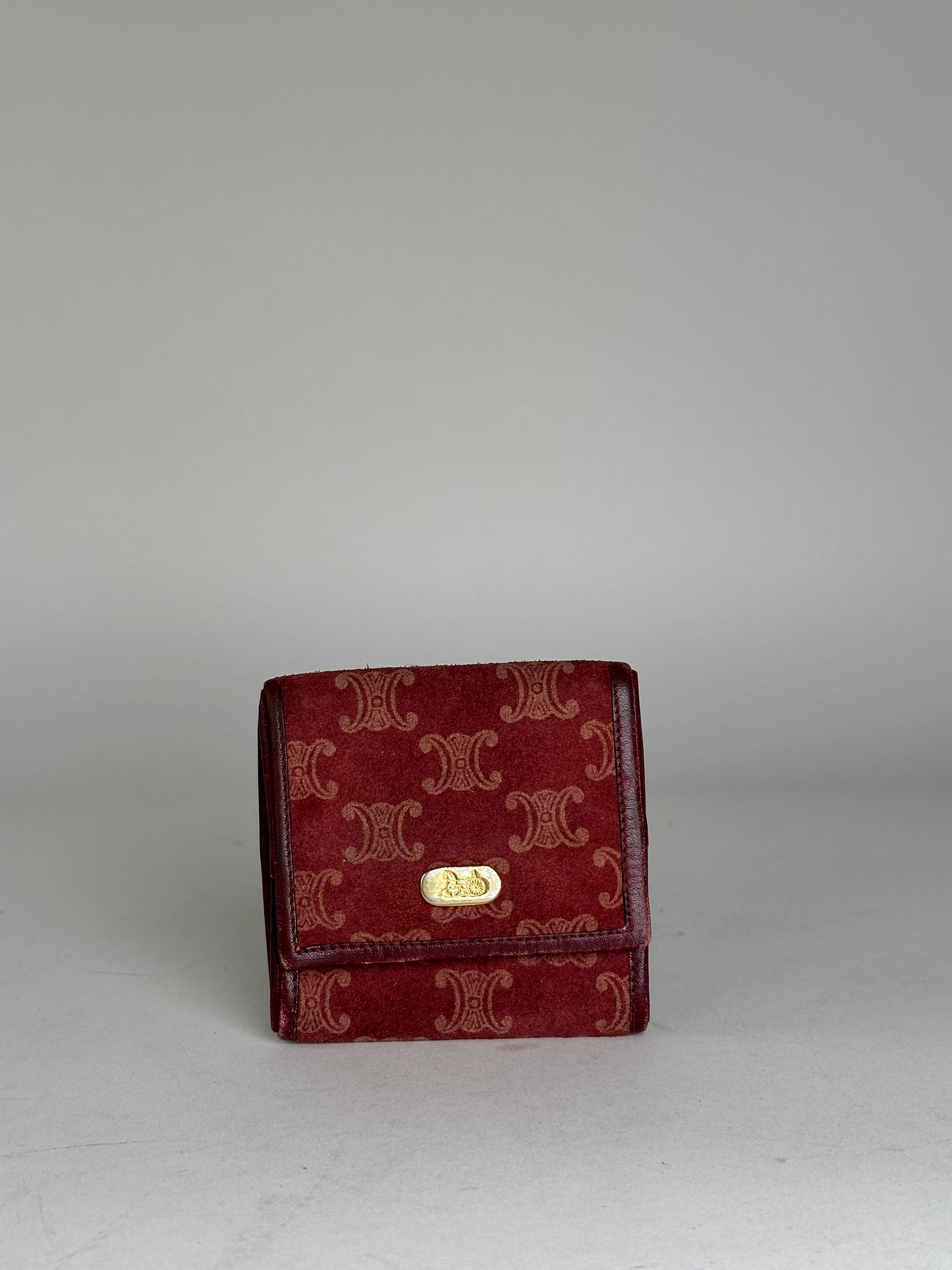 Vintage Celine Paris Triomphe Monogram Suede Leather Purse Purple Burgundy
