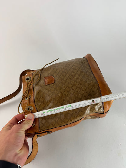 Vintage Celine Monogram SAC Seau Patent Leather Bucket Bag Brown