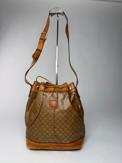 Vintage Celine Monogram SAC Seau Patent Leather Bucket Bag Brown