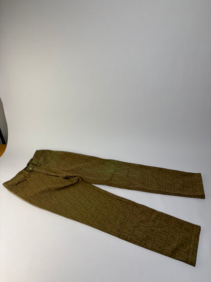 Vintage Fendi FF Monogram Structured Trousers Olive Brown S