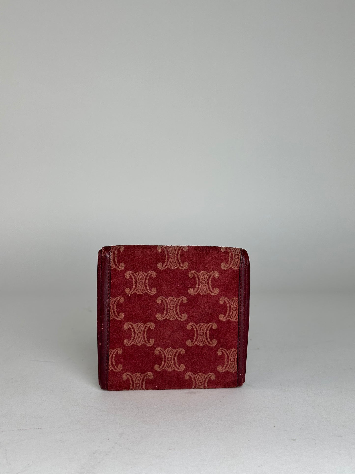 Vintage Celine Paris Triomphe Monogram Suede Leather Purse Purple Burgundy